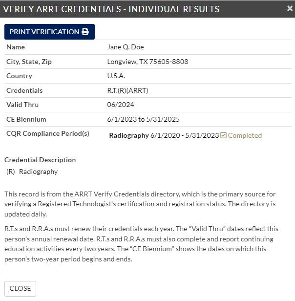Arrt Exam Official Verification Document